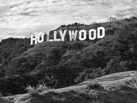 a black and white photo of the hollywood sign