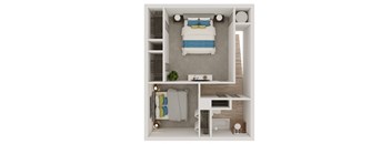a floor plan of a bedroom with a bed and a bathroom