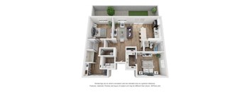 a 2 bedroom floor plan with a bathroom and a living room