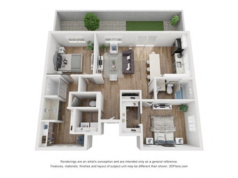 a 2 bedroom floor plan with a bathroom and a living room