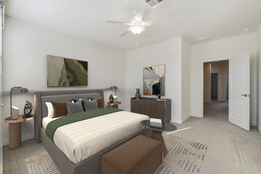 Spacious bedrooms on higher levels for more privacy Second bedroom with queen size bed and dresser with drawers