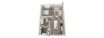 a 1 bedroom floorplan with a bathroom and a living room