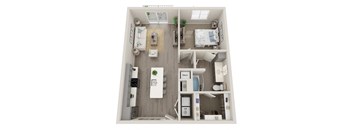 a 1 bedroom floor plan with a bathroom and a living room