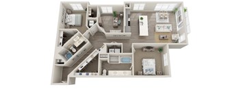 a 3d drawing of a floor plan of a house