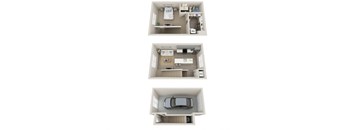 a 3d rendering of a house and a car and a floor plan