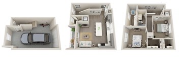 a stylized floor plan with a car