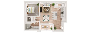 a floor plan of a house with a bedroom and a living room