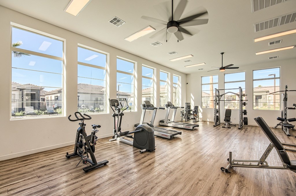 Gym with cardio equipment and a large window Gym with cardio equipment and a large window at Hampton Meridian, Apache Junction