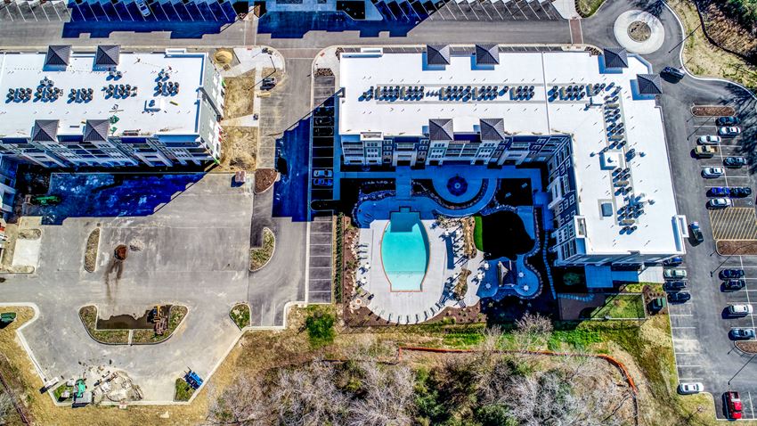 Aerial View of Clubhouse Aerial view of the clubhouse building at 3800 Aqua Apartments - Photo Gallery