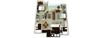 a 3d drawing of a floor plan with a bedroom and living room