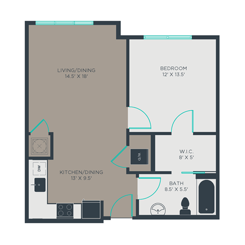 1D Floor Plan at Link Apartments® Manchester, Richmond, VA, 23224