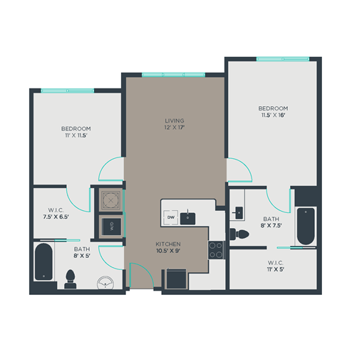 2A Floor Plan at Link Apartments® Manchester, Virginia, 23224