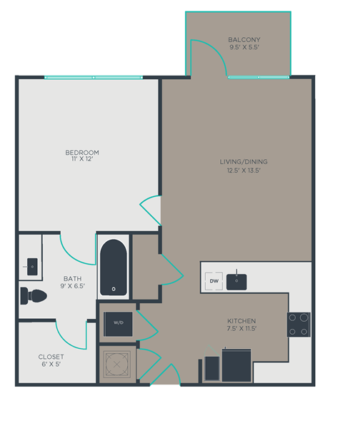 A2 Floor Plan at Link Apartments® Brookstown, Winston Salem, 27101