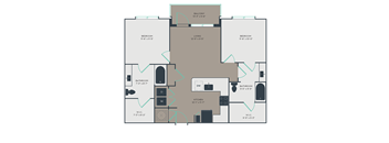 B2 2 Bed 2 Bath Floor Plan at Link Apartments® Montford, North Carolina, 28209