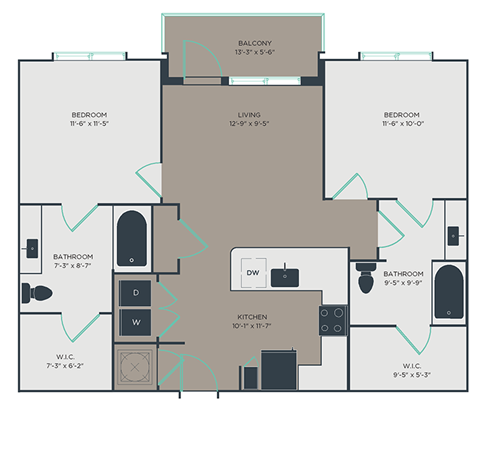 B2 2 Bed 2 Bath Floor Plan at Link Apartments® Montford, North Carolina, 28209