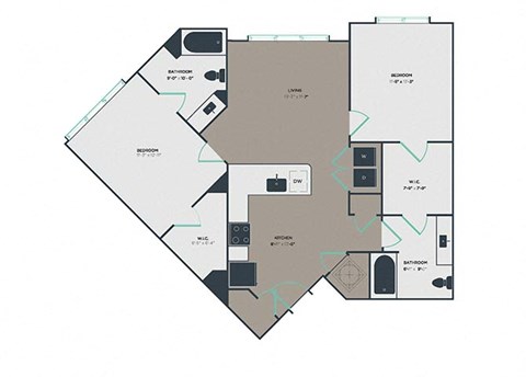 B3 2 Bed 2 Bath Floor Plan at Link Apartments® Montford, Charlotte, North Carolina