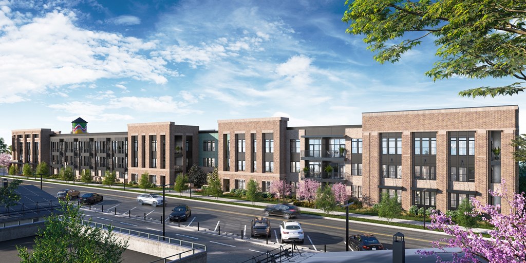 a rendering of a building with a street in front of it