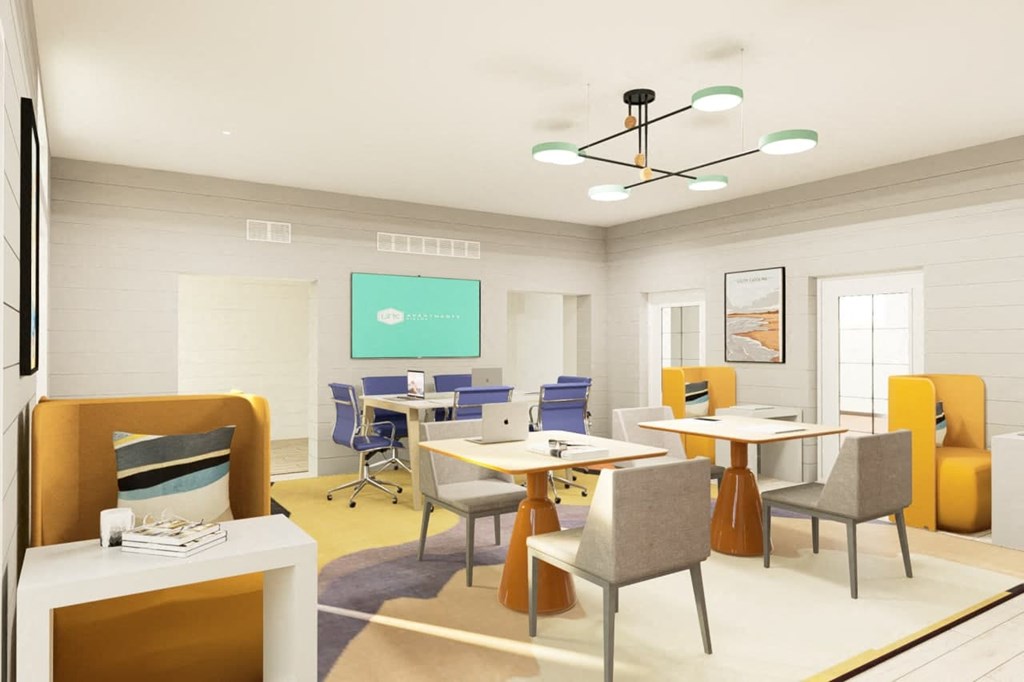 a room filled with furniture and a large window  at Link Apartments® Mixson, North Charleston, SC