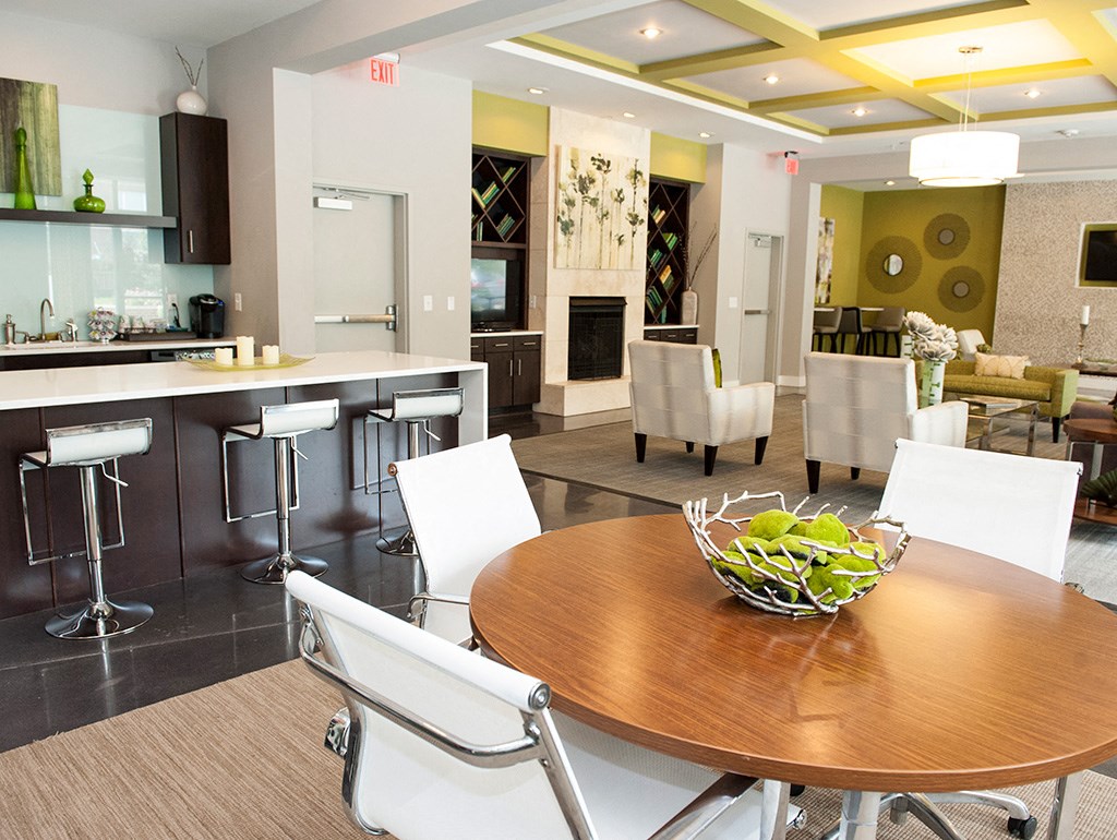 Eat-In Table With High Chairs In Clubhouse at Link Apartments® Manchester, Richmond, 23224