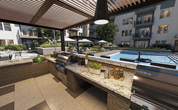 Poolside Sundeck And Grilling Area Poolside Sundeck And Grilling Area at Link Apartments® Mint Street, North Carolina - Photo Gallery 2