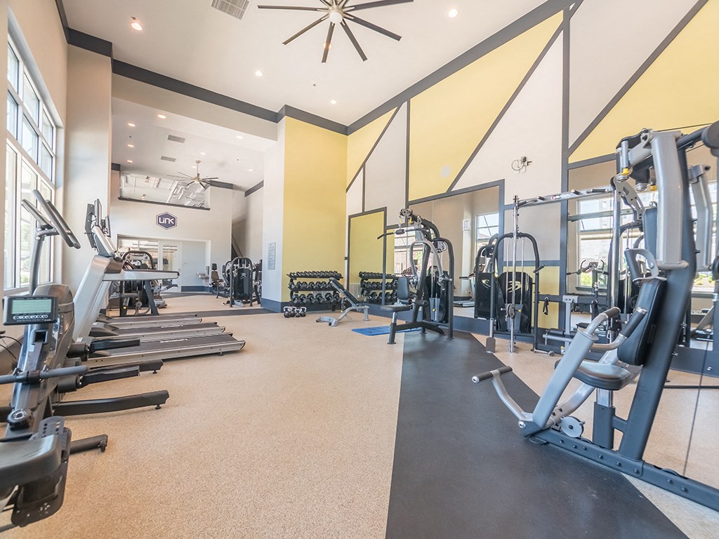 Fitness Center With Modern Equipment at Link Apartments® West End, Greenville, SC, 29601
