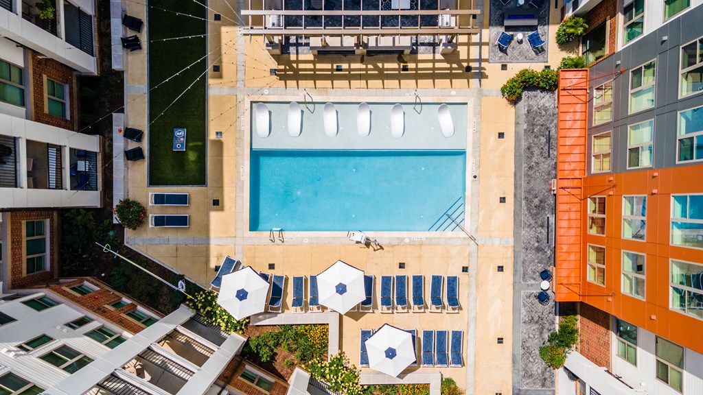 Aerial pool view Aerial pool view at Link Apartments® Grant Park, Georgia, 30312