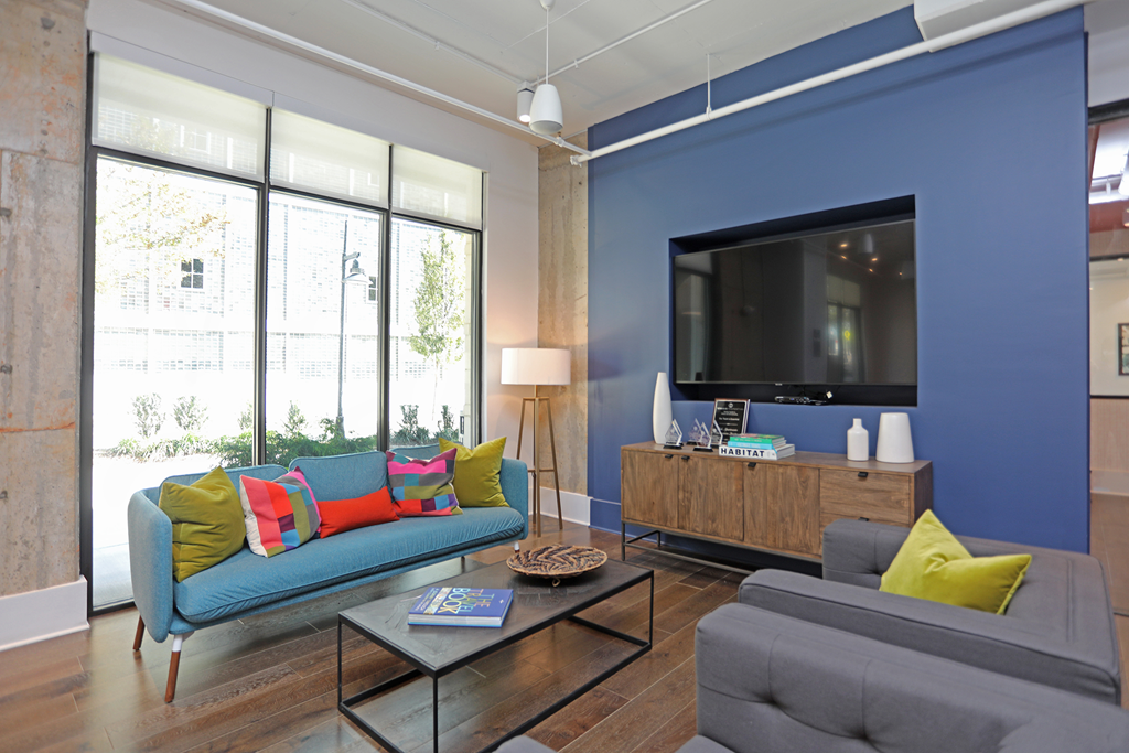 Clubroom With Smart TV at Link Apartments Innovation Quarter, Winston Salem, North Carolina