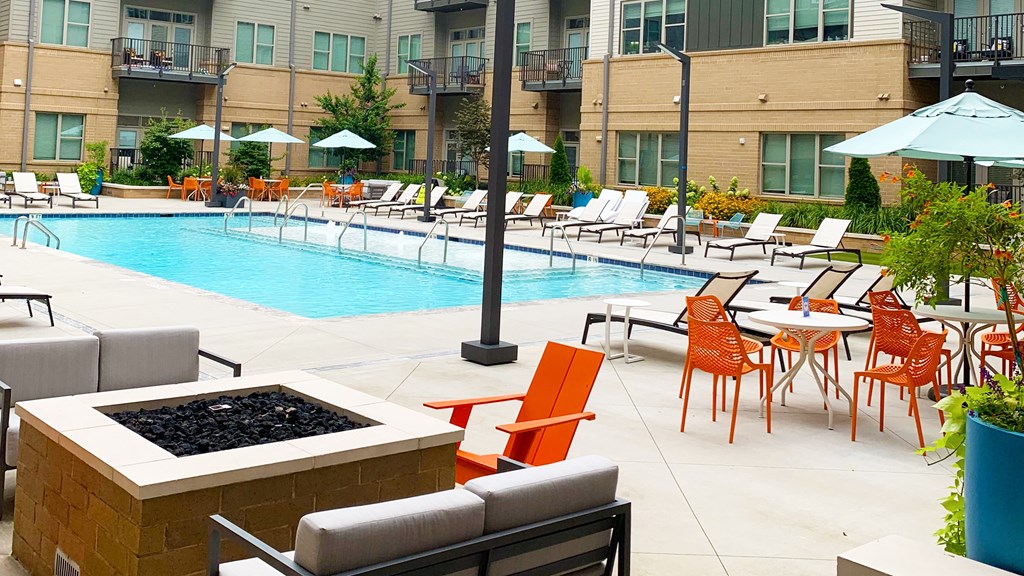 Poolside Gas Fire Pit at Link Apartments Innovation Quarter, Winston Salem