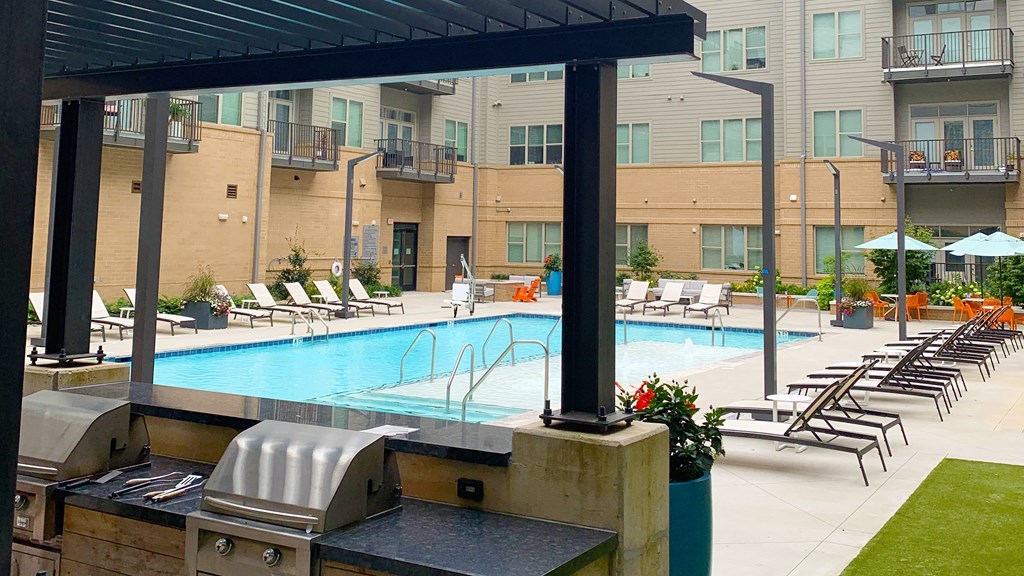 Poolside Gas Grilling Patio at Link Apartments Innovation Quarter, Winston Salem, North Carolina