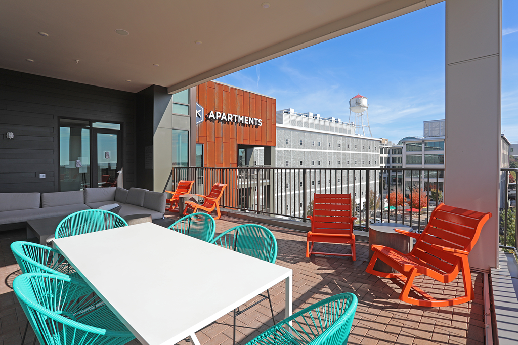 Rooftop Terrace Seating at Link Apartments Innovation Quarter, Winston Salem, NC, 27101