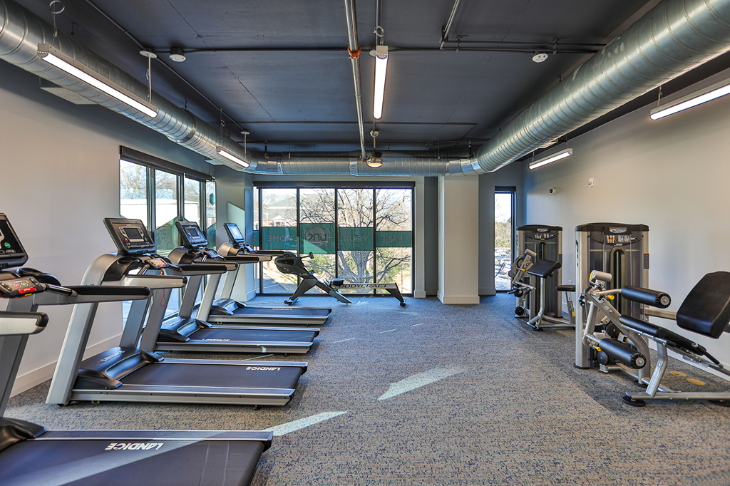 Cardio Machines In Gym at Link Apartments® Montford, Charlotte, North Carolina