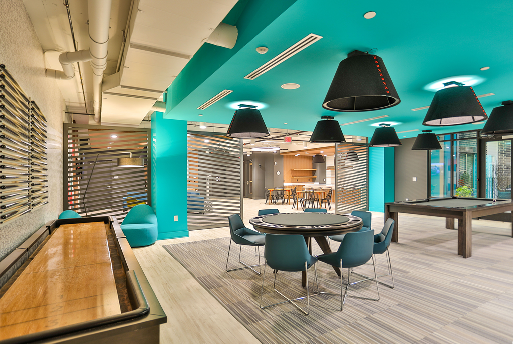 Game Room With Shuffle Board Game Room With Shuffle Board at Link Apartments® Montford, North Carolina, 28209