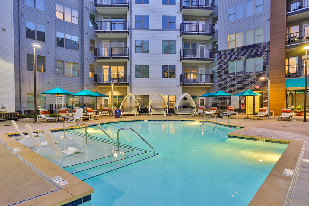 Twilight Pool Twilight Pool at Link Apartments® Montford, Charlotte, NC, 28209