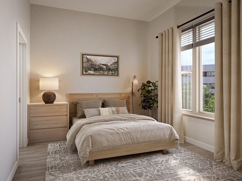 Simple bedroom furnishings with natural light