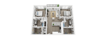 2 bed 2 bath B1 Floor Plan at Link Apartments® 4th Street, Winston-Salem