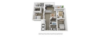 Two bedroom 2 bathroom floor plan B2 at Link Apartments® Broad Ave, Memphis, Tennessee
