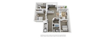Two bedroom 2 bathroom floor plan B2-A at Link Apartments® Broad Ave, Tennessee