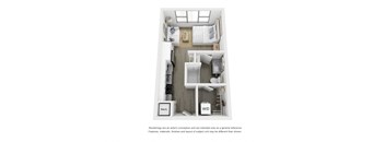 Rendering of studio, 1 bath floor plan at Link Apartments Broad Ave in Memphis, TN. at Link Apartments® Broad Ave, Tennessee