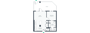 a floor plan of a unit with a bedroom and a living room