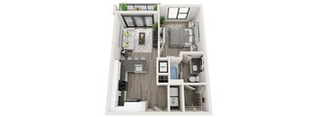 1 bed 1 bath A1 Floor Plan at Link Apartments Innovation Quarter, Winston Salem, 27101