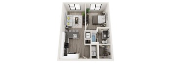 1 bed 1 bath A2 Floor Plan at Link Apartments Innovation Quarter, Winston Salem, North Carolina