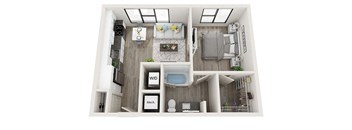 1 bed 1 bath A3 Floor Plan at Link Apartments Innovation Quarter, Winston Salem