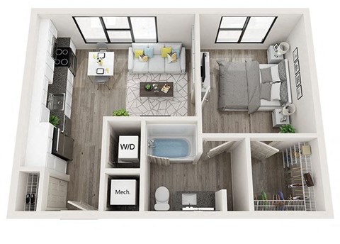 1 bed 1 bath A3 Floor Plan at Link Apartments Innovation Quarter, Winston Salem