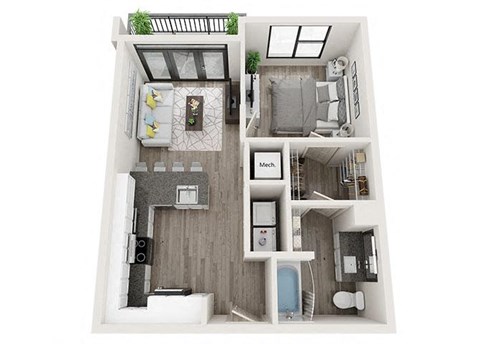 1 bed 1 bath A4-A Floor Plan at Link Apartments Innovation Quarter, North Carolina