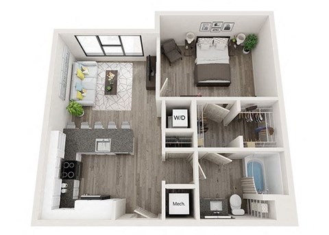 1 bed 1 bath A5 Floor Plan at Link Apartments Innovation Quarter, North Carolina, 27101