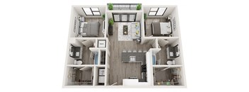 2 bed 2 bath B1 Floor Plan at Link Apartments Innovation Quarter, Winston Salem, NC, 27101