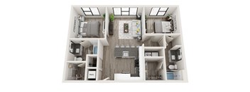 2 bed 2 bath B2 Floor Plan at Link Apartments Innovation Quarter, Winston Salem, NC