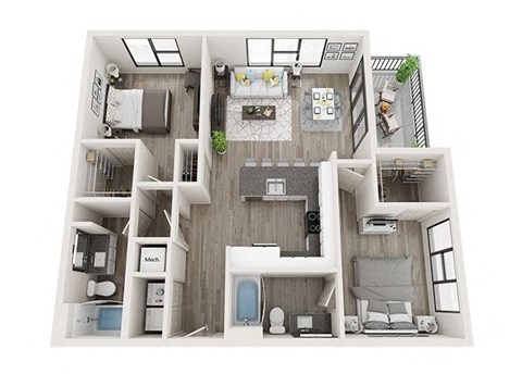 2 bed 2 bath B4 Floor Plan at Link Apartments Innovation Quarter, Winston Salem, North Carolina