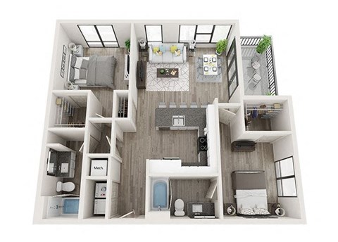 2 bed 2 bath B5 Floor Plan at Link Apartments Innovation Quarter, Winston Salem