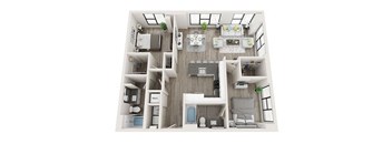2 bed 2 bath B6 Floor Plan at Link Apartments Innovation Quarter, North Carolina